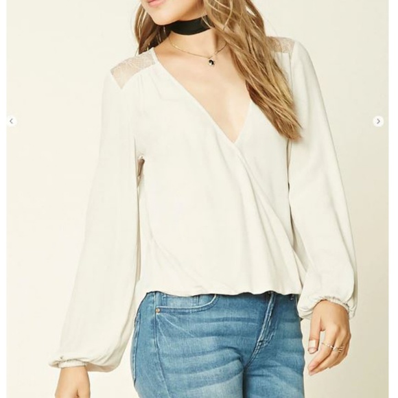 Forever 21 Tops - *$3 for $15 Surplice High Low Long Sleeve Lace Top